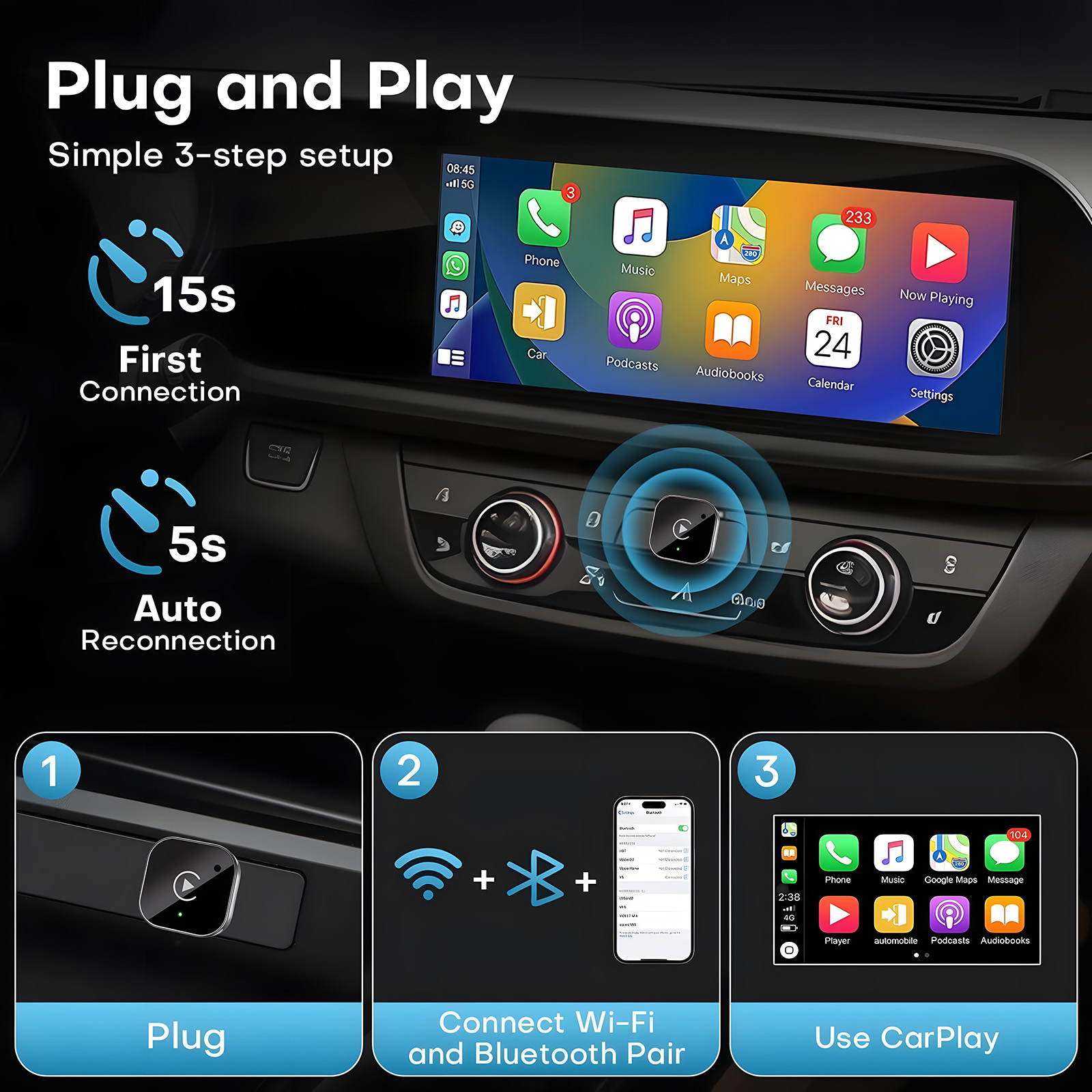Adaptador Wireless CarPlay 202 - Car Accessories Youtube avaliação e preço